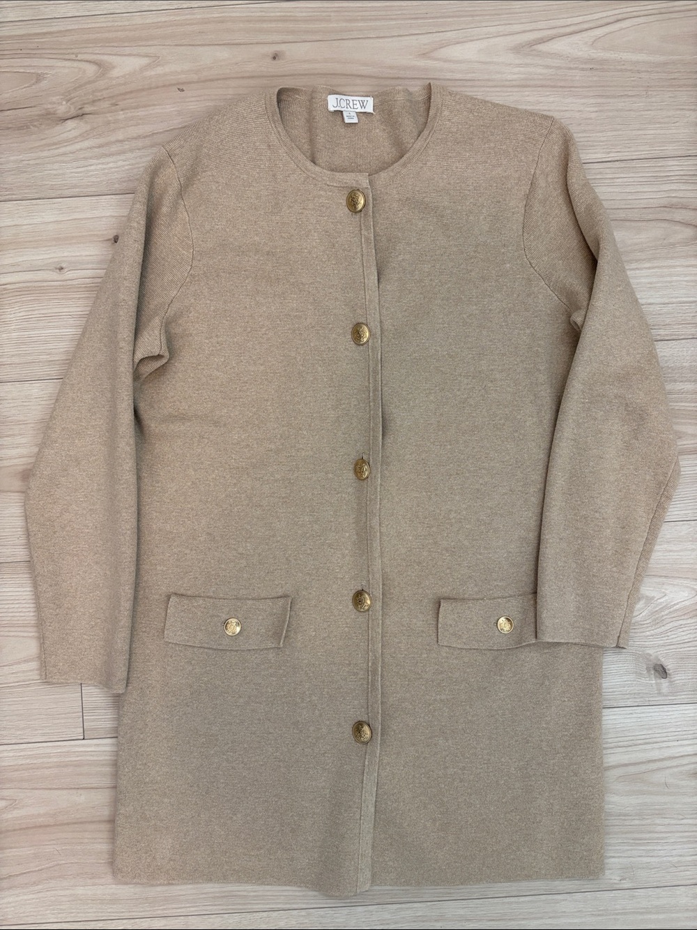 J. Crew Camel Gold-Button Long Coatigan